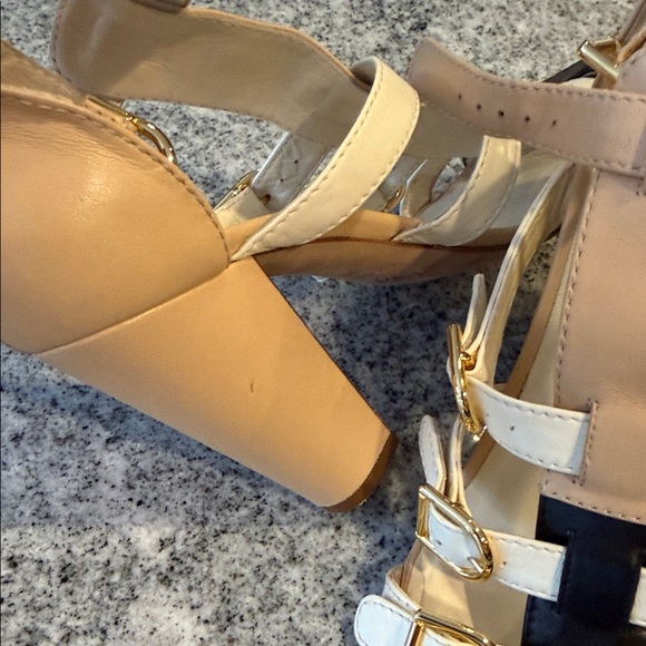 CHANEL Black and Cream Multi-Strap Heels
